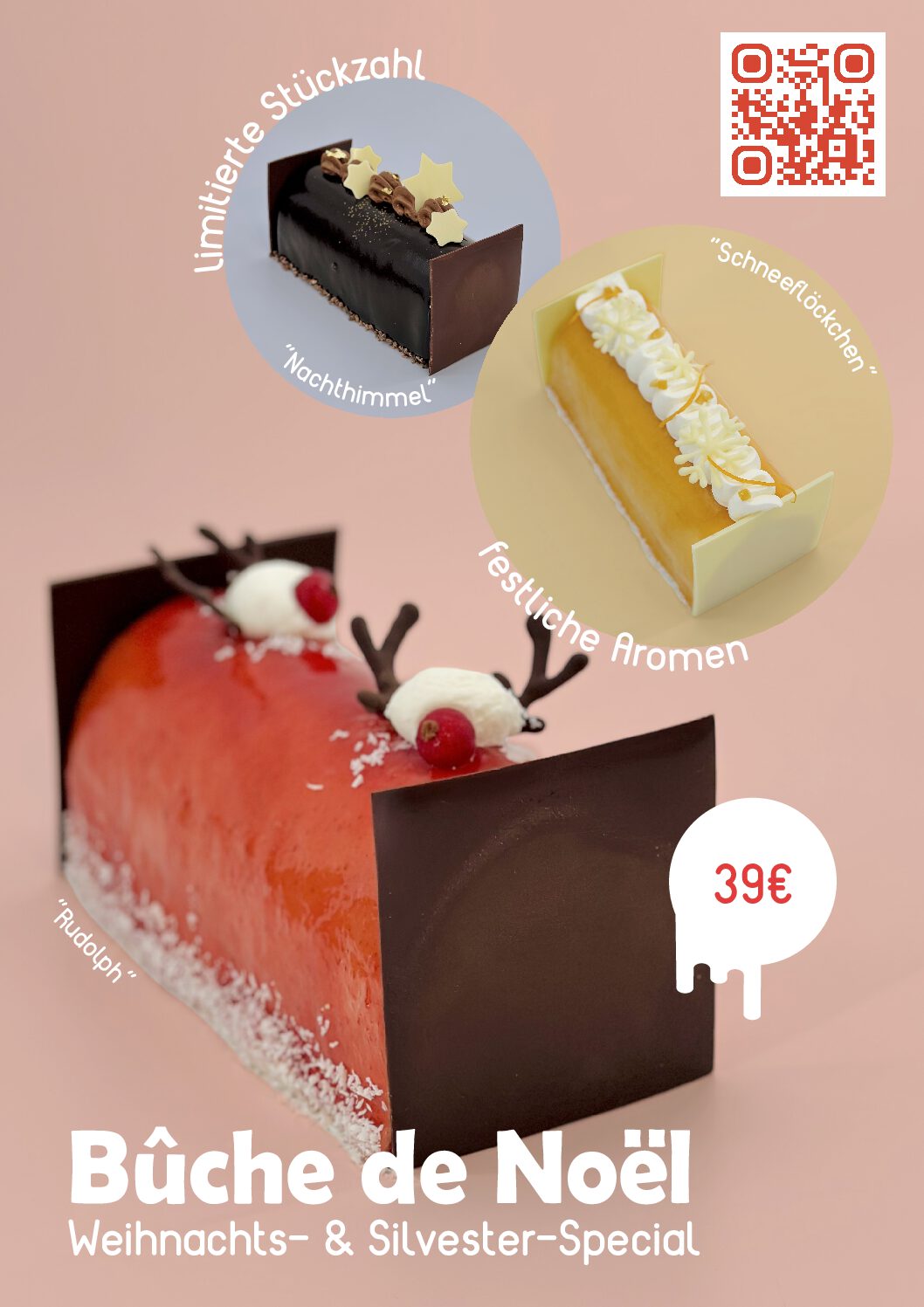 Bûche de Noël, nur zur Abholung am 23./24.+30./31.12. (kein Postversand möglich)